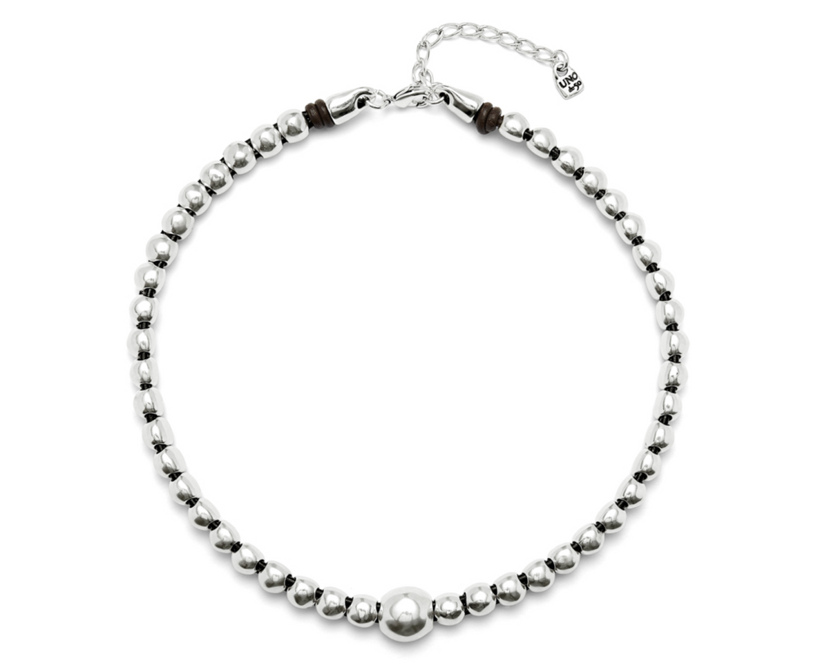 Ser Intrepida Sterling silver-plated bead pendant with larger central bead | Uno de 50 | Luby 