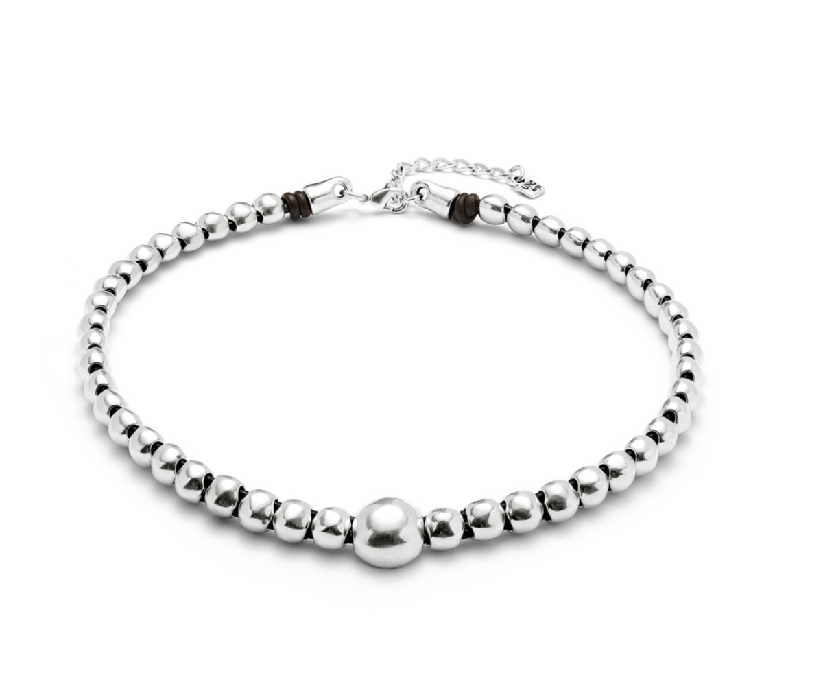 Ser Intrepida Sterling silver-plated bead pendant with larger central bead | Uno de 50 | Luby 