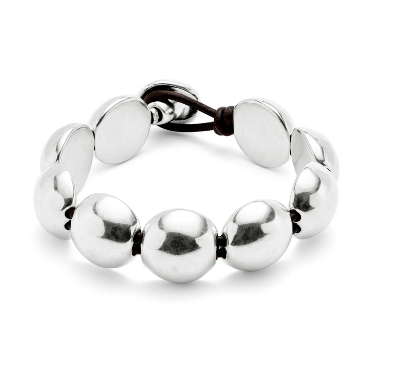 Ser Intrepida Leather Bracelet with Large Round Sterling Silver-Plated Beads | Uno de 50 | Luby 