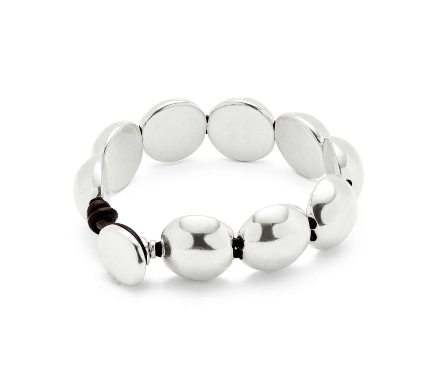 Ser Intrepida Leather Bracelet with Large Round Sterling Silver-Plated Beads | Uno de 50 | Luby 