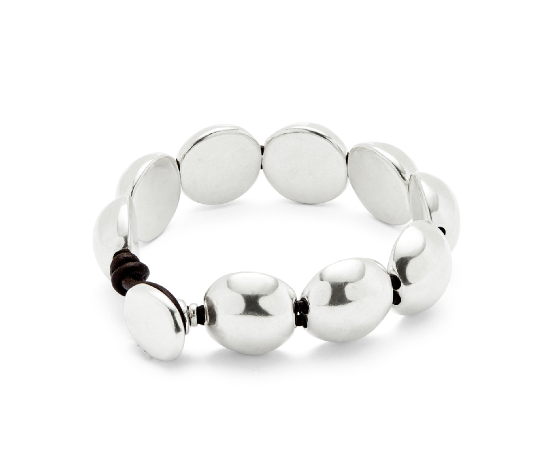 Ser Intrepida Leather Bracelet with Large Round Sterling Silver-Plated Beads | Uno de 50 | Luby 