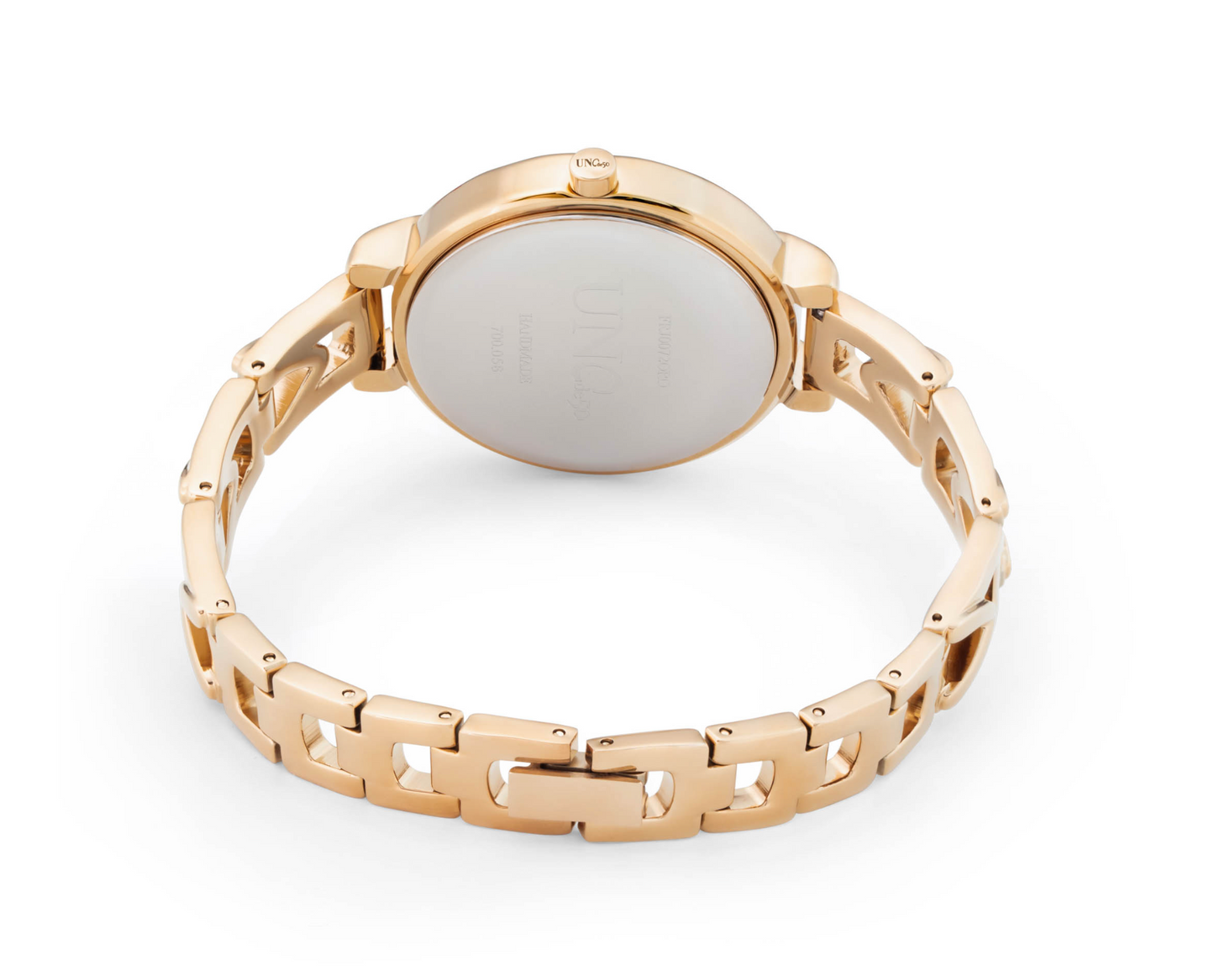 Splendid 18K gold-plated watch with metal strap and round white dial | Uno de 50 | Luby 