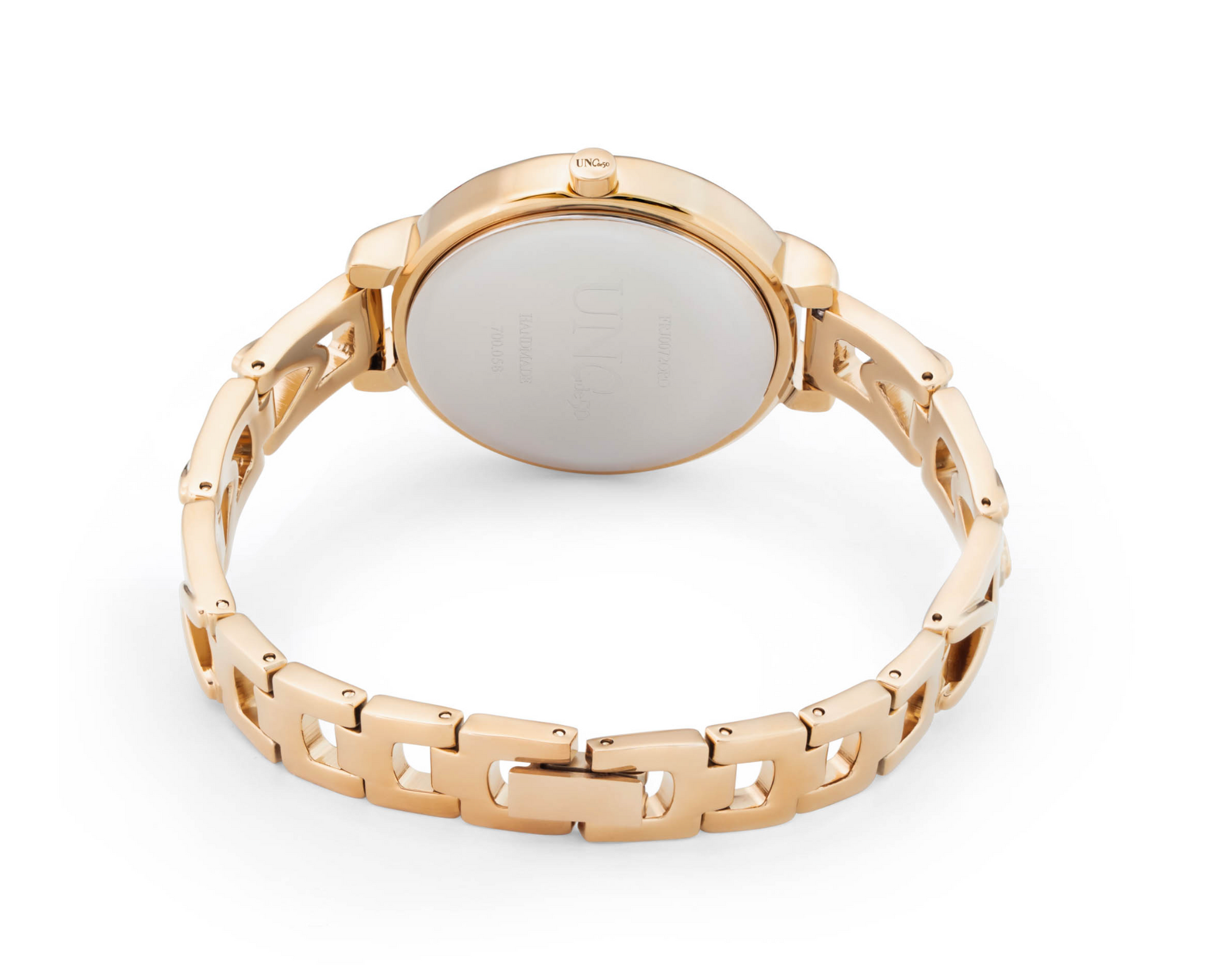 Splendid 18K gold-plated watch with metal strap and round white dial | Uno de 50 | Luby 