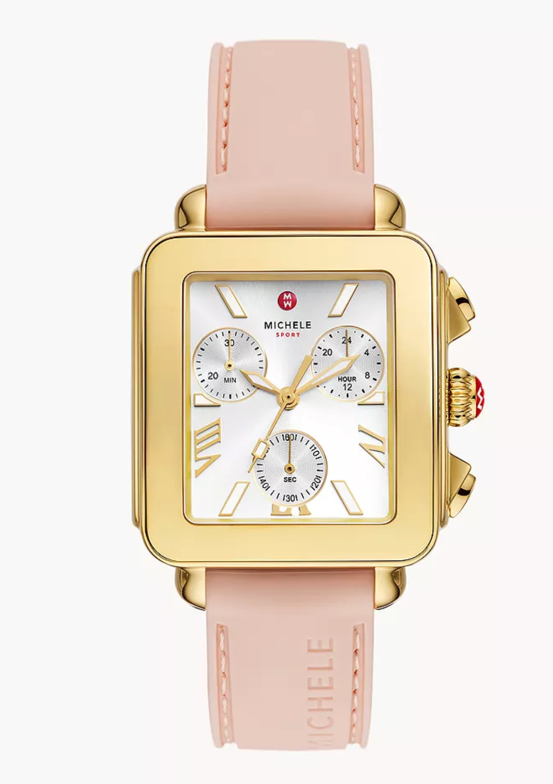Deco Sport Chronograph 18K Gold-Plated Ballet Pink Silicone Watch | Michele | Luby 