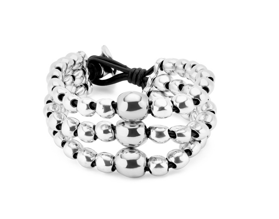 Three strand bead sterling silver-plated bracelet