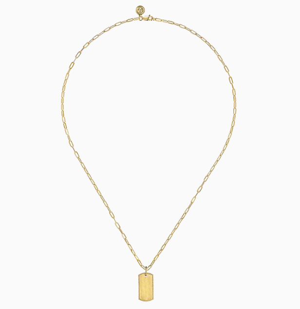 14K Yellow Gold Dog Tag Pendant Hollow Chain Necklace | Gabriel & Co. | Luby 