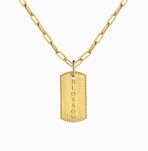 14K Yellow Gold Dog Tag Pendant Hollow Chain Necklace | Gabriel & Co. | Luby 