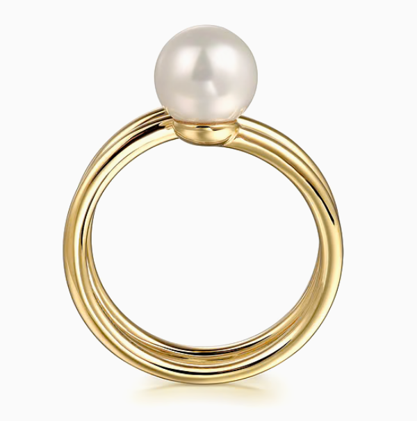 14K Yellow Gold Diamond and Pearl Bypass Ring | Gabriel & Co. | Luby 