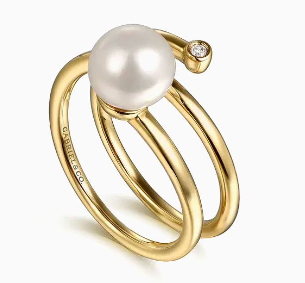 14K Yellow Gold Diamond and Pearl Bypass Ring | Gabriel & Co. | Luby 