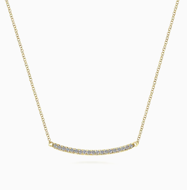 14K Yellow Gold Diamond Pave Curved Bar Necklace | Gabriel & Co. | Luby 