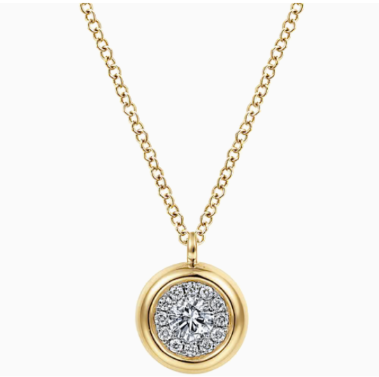 14K Yellow Gold Diamond Halo Pendant Necklace | Gabriel & Co. | Luby 