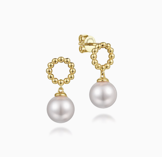 14K Yellow Gold Bujukan Pearl Drop Earrings | Gabriel & Co. | Luby 