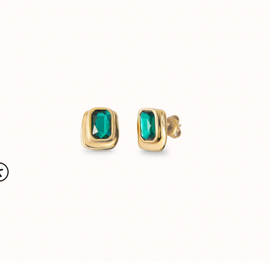 Stud Earrings with Green Crystal | Uno de 50 | Luby 