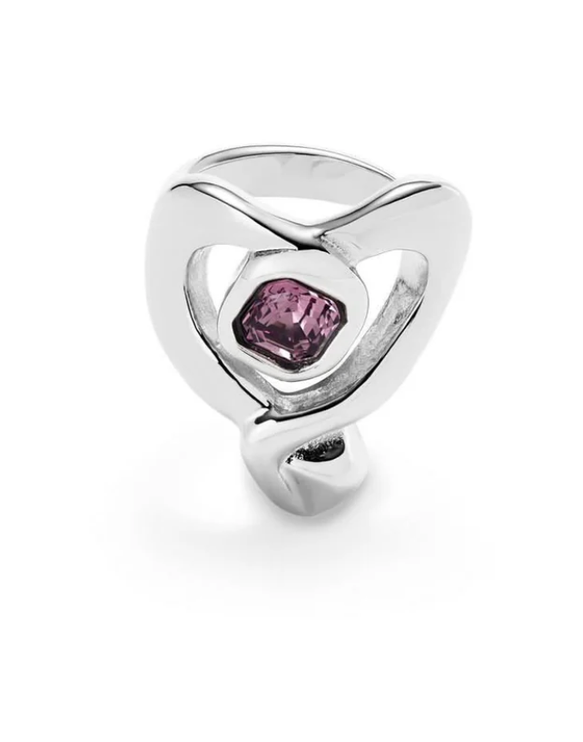 Ring with heart and central black crystal