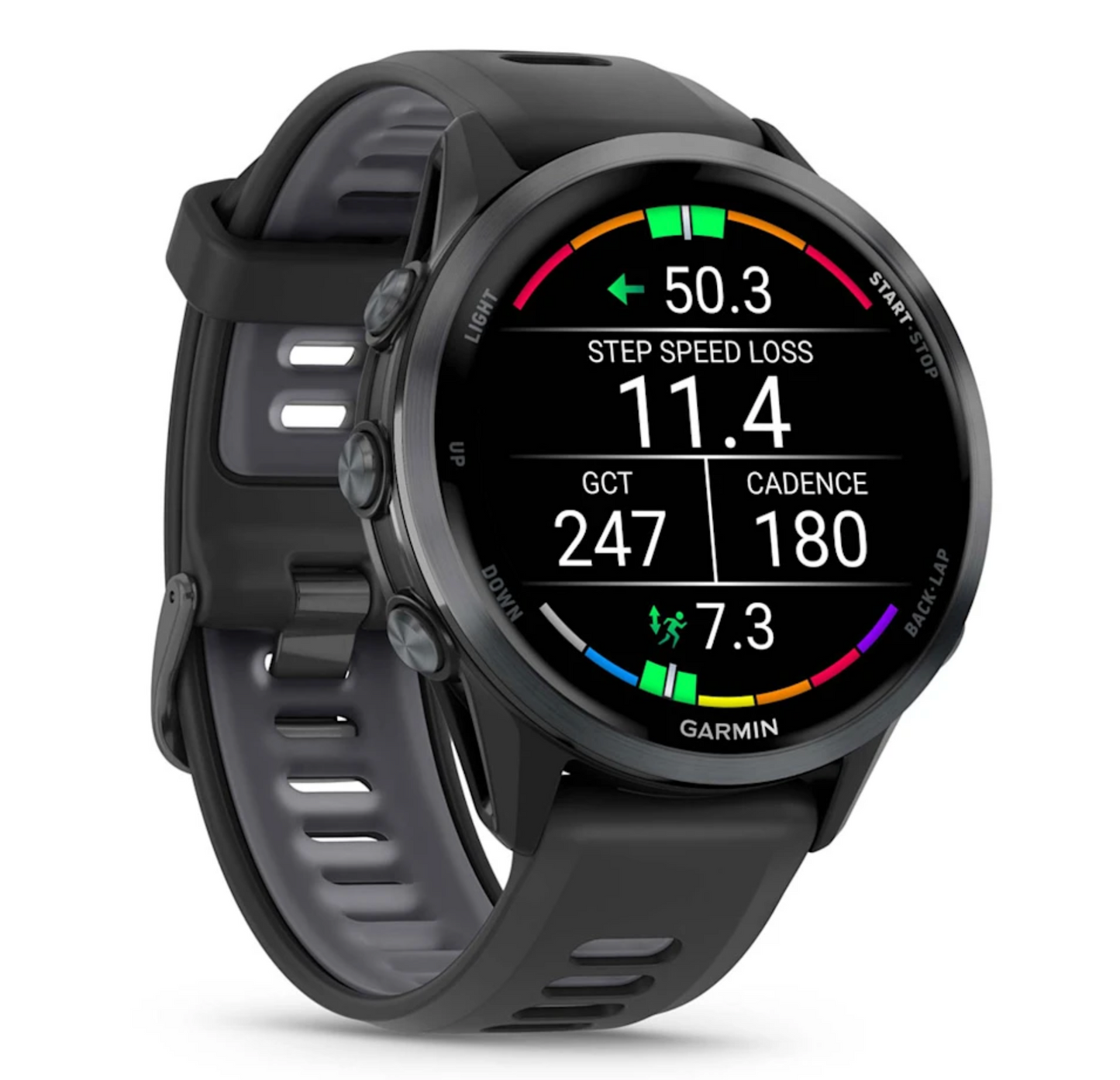 Forerunner® 970 Carbon Gray DLC Titanium with Black Case and Black/Translucent Whitestone Band | Garmin | Luby 