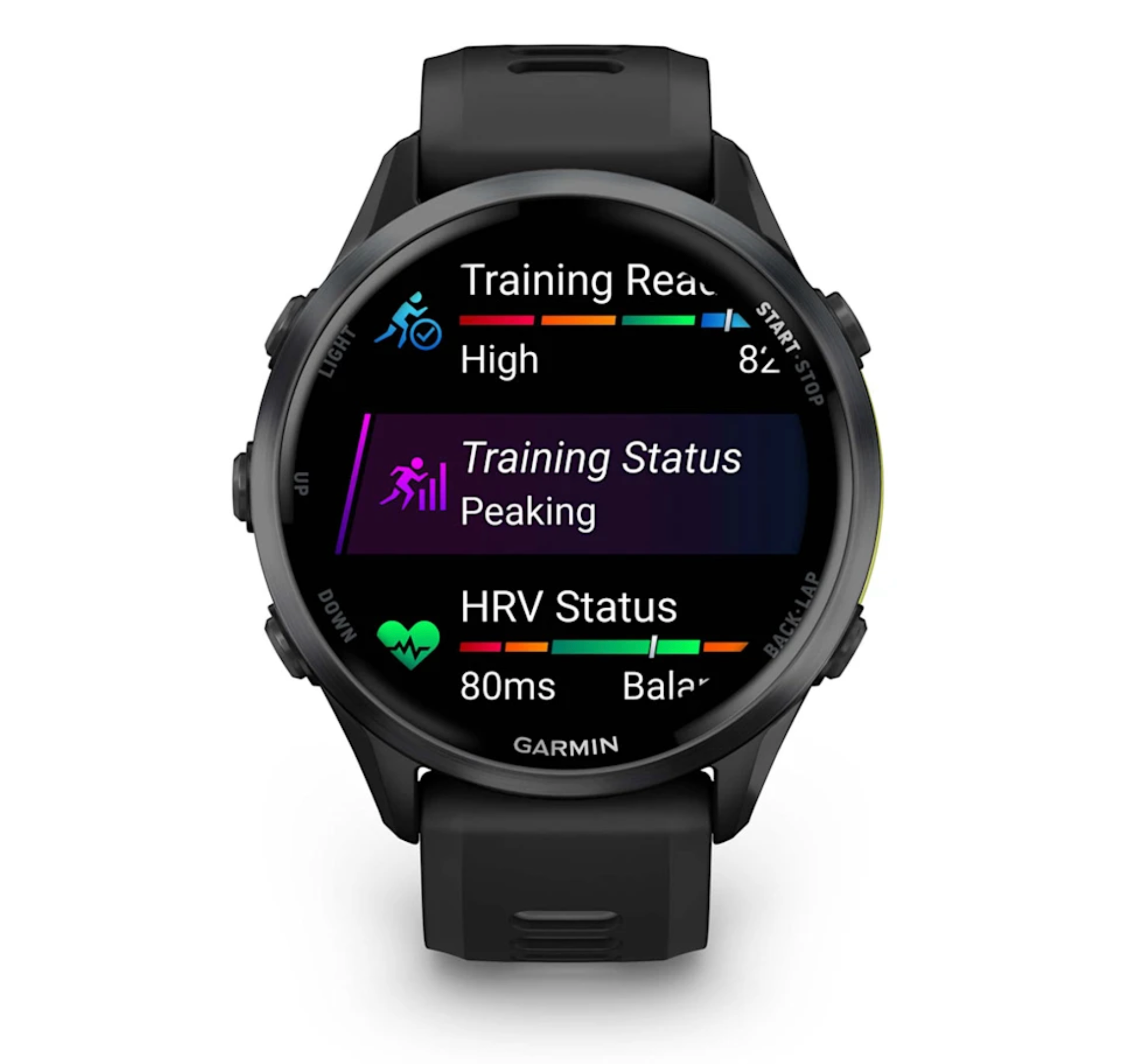 Forerunner® 970 Carbon Gray DLC Titanium with Black Case and Black/Translucent Whitestone Band | Garmin | Luby 