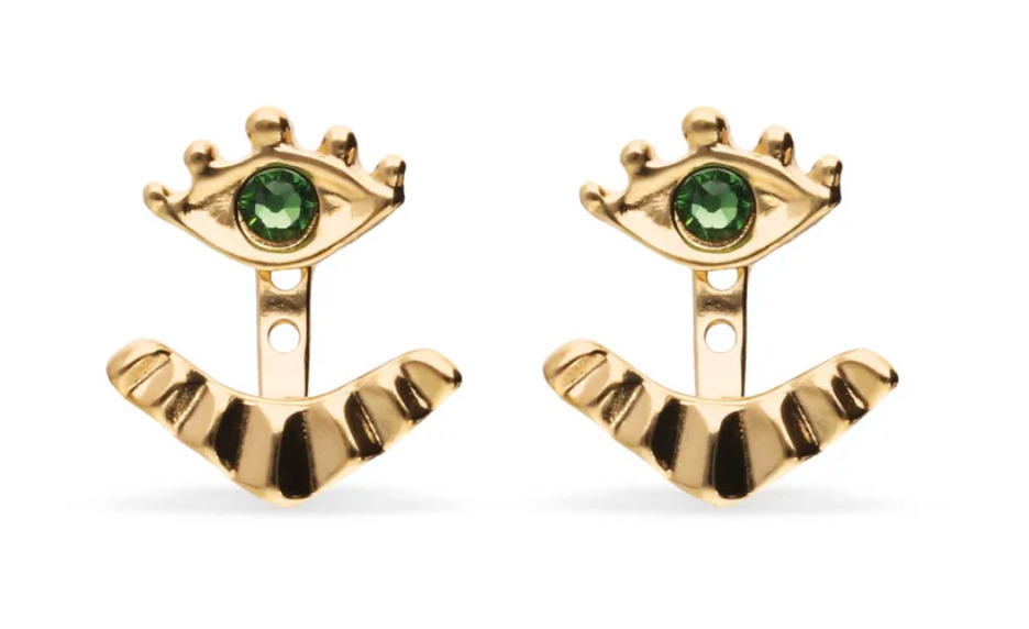 Pendientes bañados en Oro 18K Pestañas Desmontables Verde | Uno de 50 | Luby 