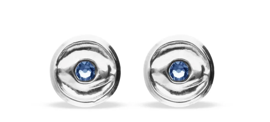 Pendientes de Boton Cristal Facetado Azul Bañados en Plata de Ley | Uno de 50 | Luby 