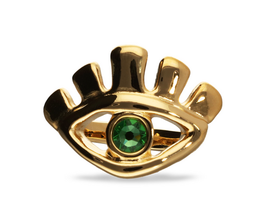 Metal Alloy Plated Gold 18K Eye Green Emerald Faceted Crystal Ring | Uno de 50 | Luby 