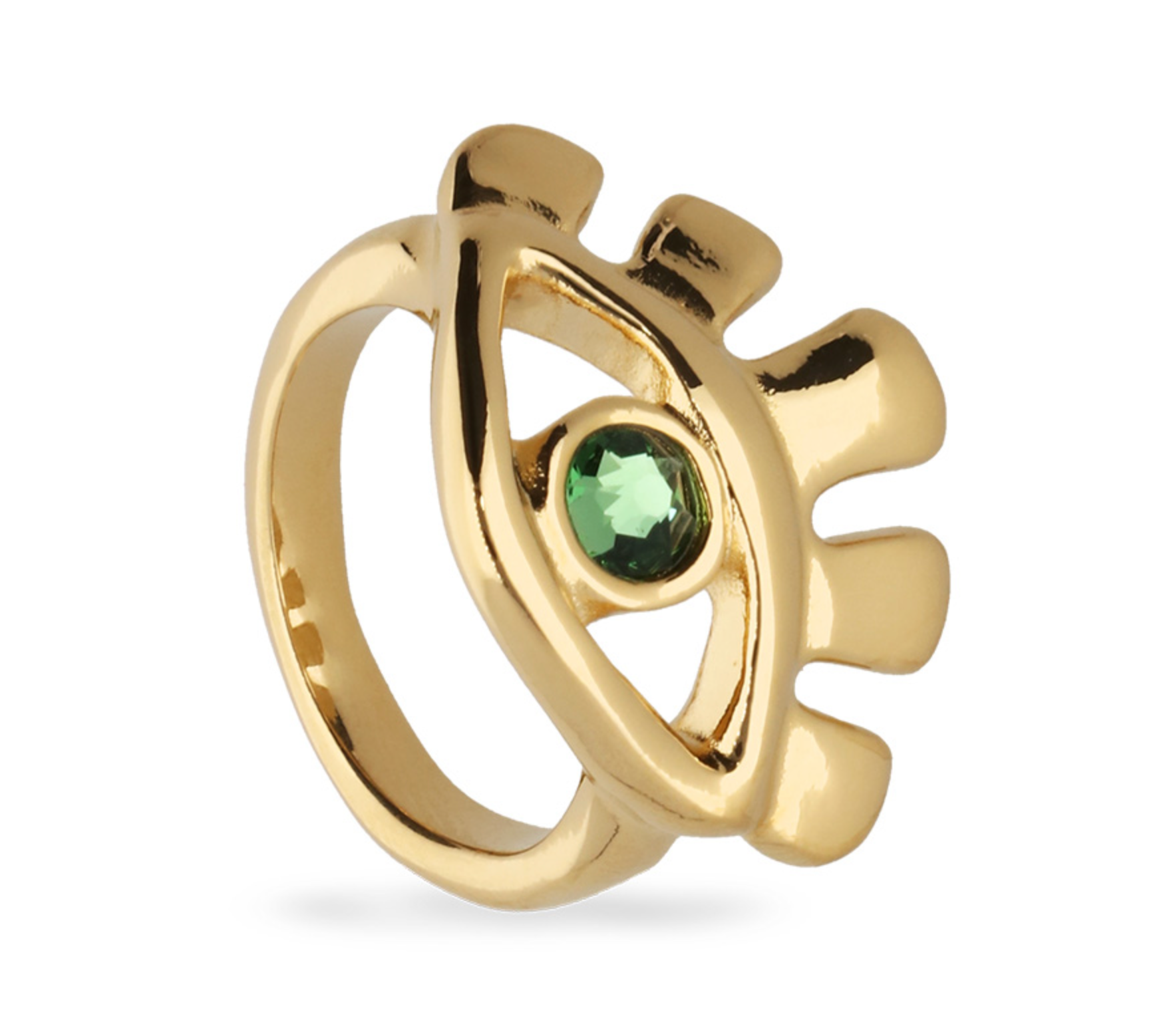 Metal Alloy Plated Gold 18K Eye Green Emerald Faceted Crystal Ring | Uno de 50 | Luby 