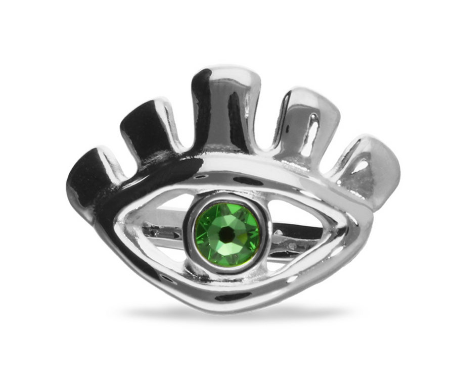 Metal Alloy Plated Sterling Silver Eye Green Emerald Crystal Ring