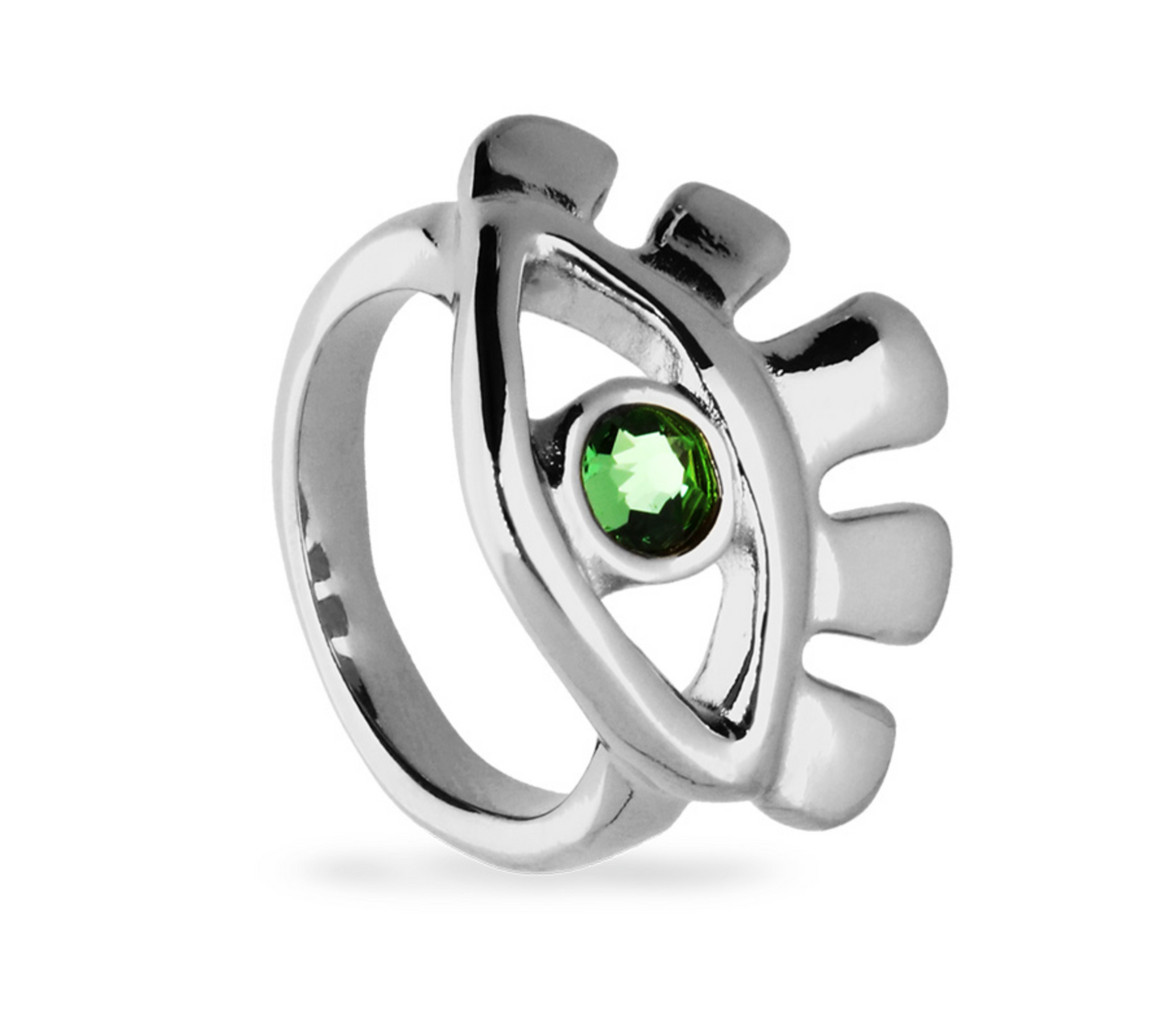 Metal Alloy Plated Sterling Silver Eye Green Emerald Crystal Ring | Uno de 50 | Luby 