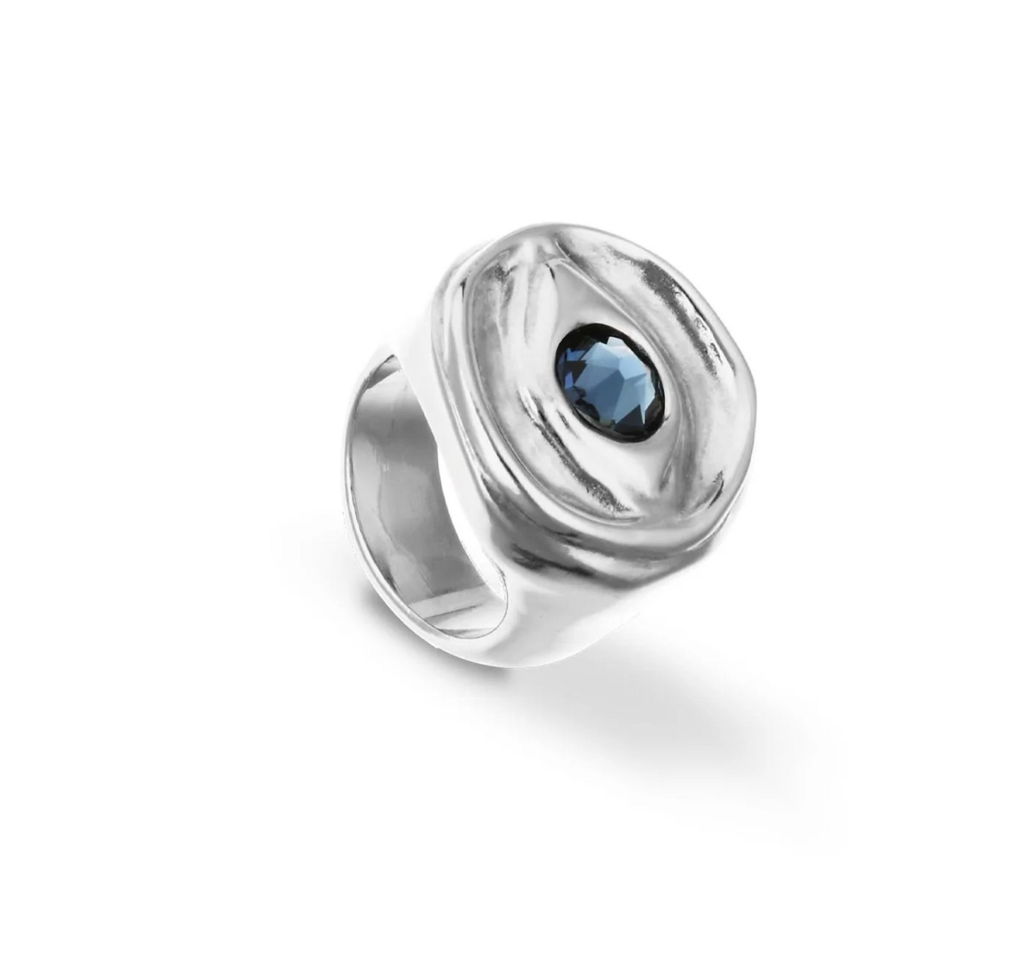 Metal Alloy Plated Sterling Silver Eye Blue Faceted Crystal Ring | Uno de 50 | Luby 