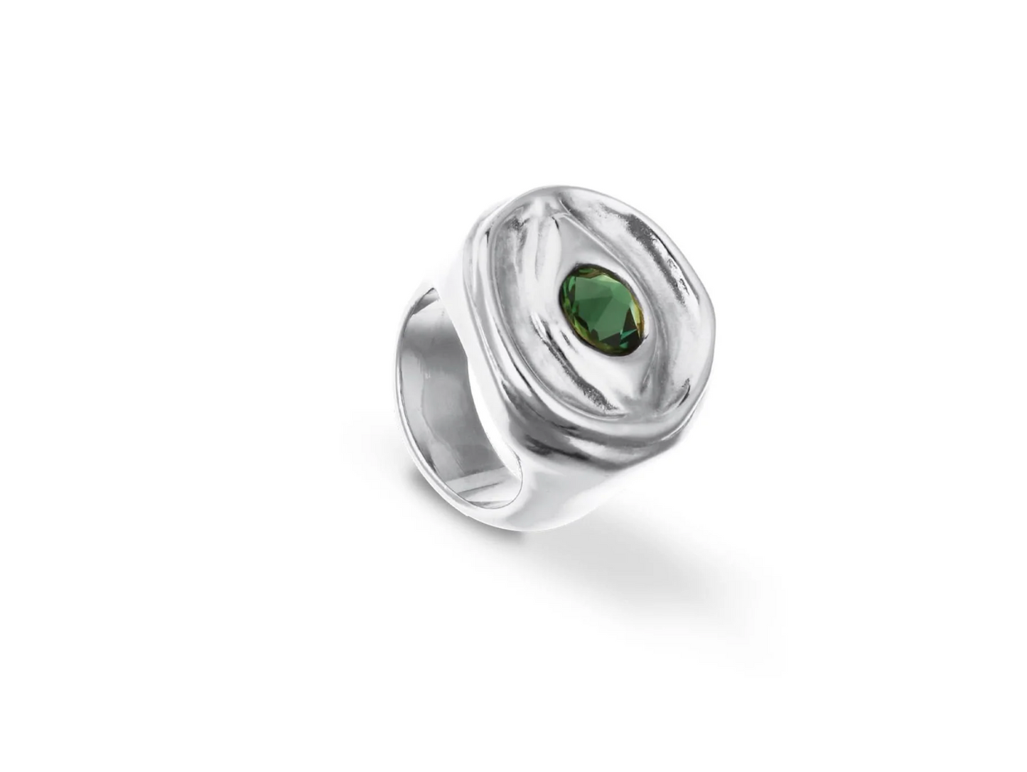 Metal Alloy Signet Plated Sterling Silver Eye Green Crystal Ring | Uno de 50 | Luby 