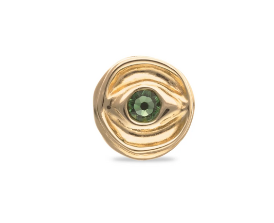 Metal Alloy Signet Plated 18K Gold Eye Green Faceted Crystal Ring | Uno de 50 | Luby 