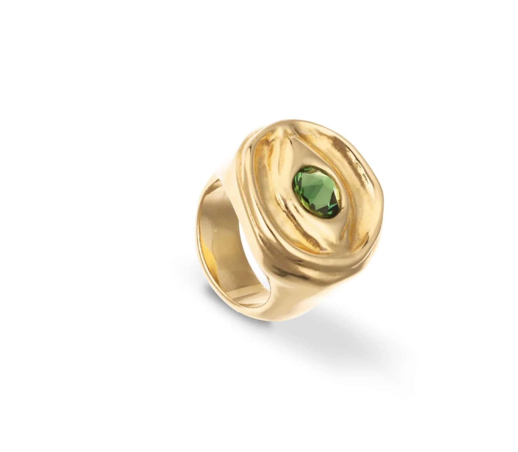 Metal Alloy Signet Plated 18K Gold Eye Green Faceted Crystal Ring | Uno de 50 | Luby 