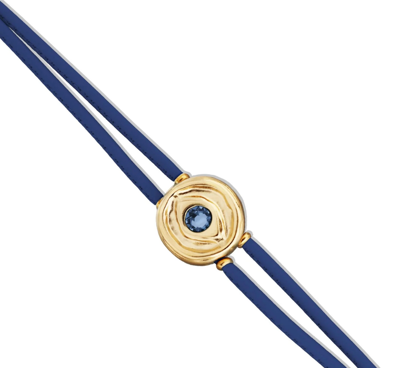 Double Blue Leather Metal Alloy Eye Detail Pleated Gold 18K Crystal Bracelet | Uno de 50 | Luby 