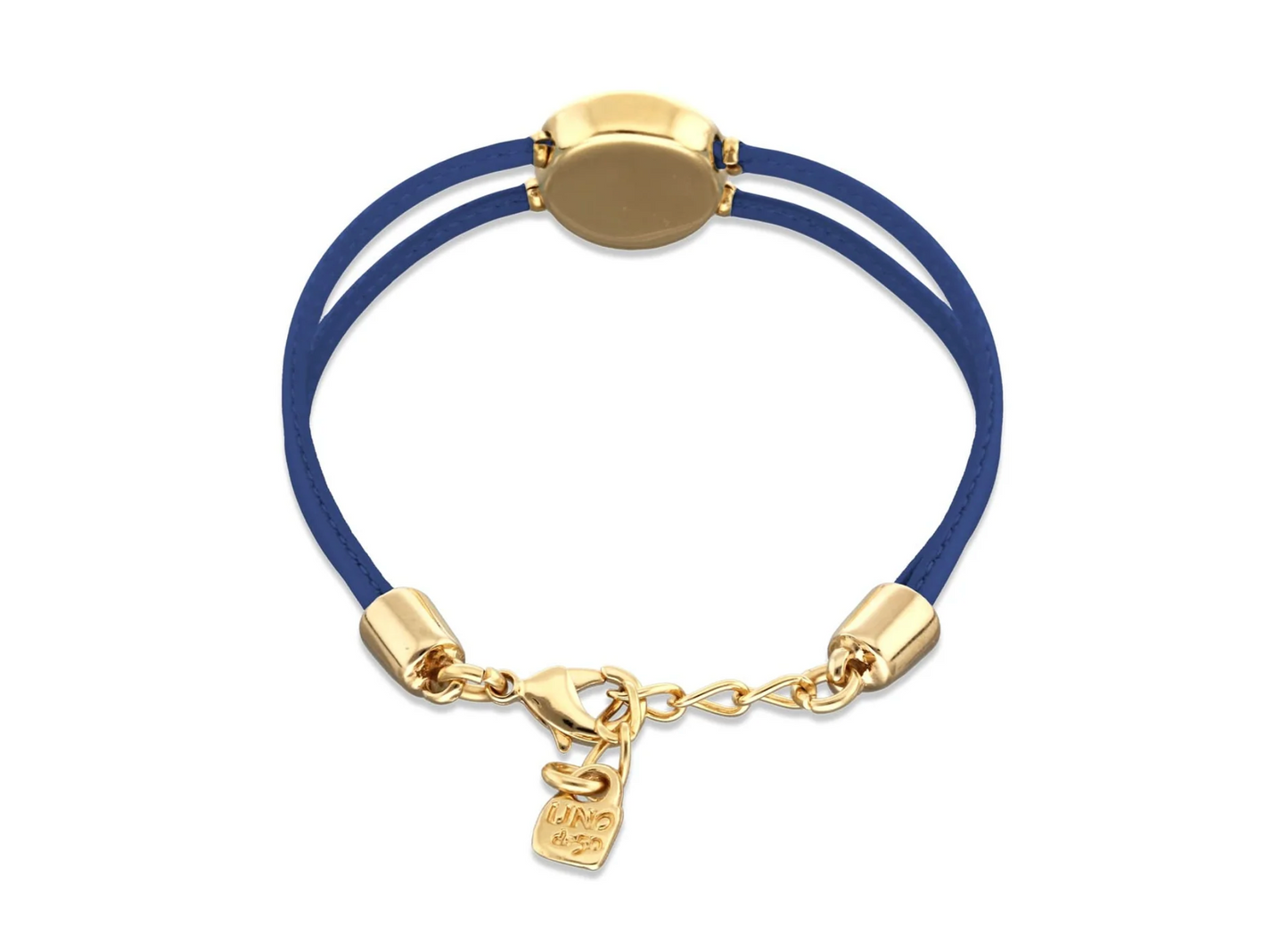Double Blue Leather Metal Alloy Eye Detail Pleated Gold 18K Crystal Bracelet | Uno de 50 | Luby 