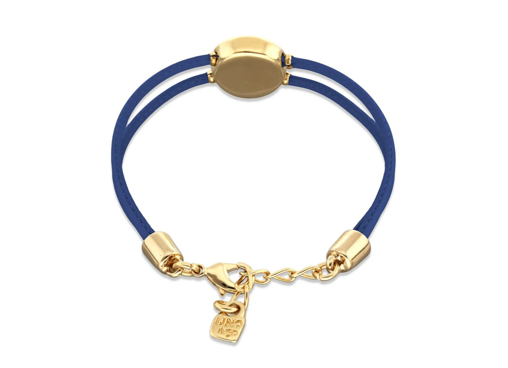 Double Blue Leather Metal Alloy Eye Detail Pleated Gold 18K Crystal Bracelet | Uno de 50 | Luby 