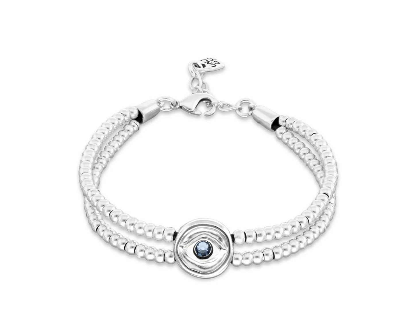 Metal Aloy Double Beaded Sterling Silver Eye Detail Blue Faceted Crystal Bracelet | Uno de 50 | Luby 