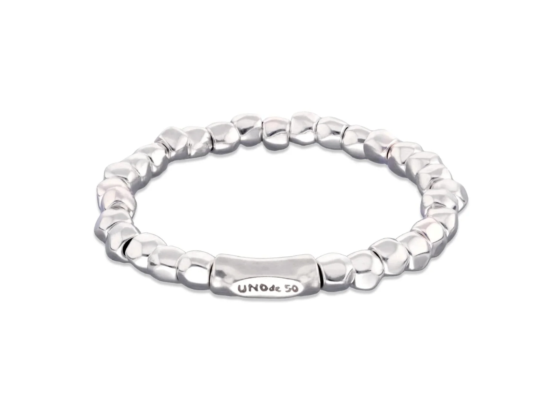 Metal Alloy Sterling Silver Plated Beaded Stretch Bracelet | Uno de 50 | Luby 