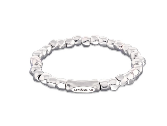 Metal Alloy Sterling Silver Plated Beaded Stretch Bracelet | Uno de 50 | Luby 