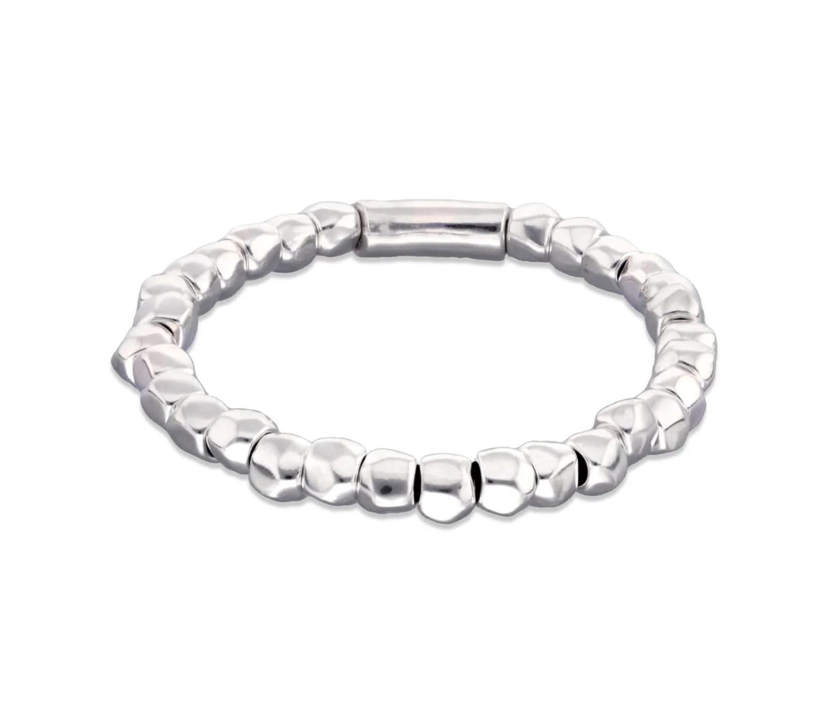 Metal Alloy Sterling Silver Plated Beaded Stretch Bracelet | Uno de 50 | Luby 