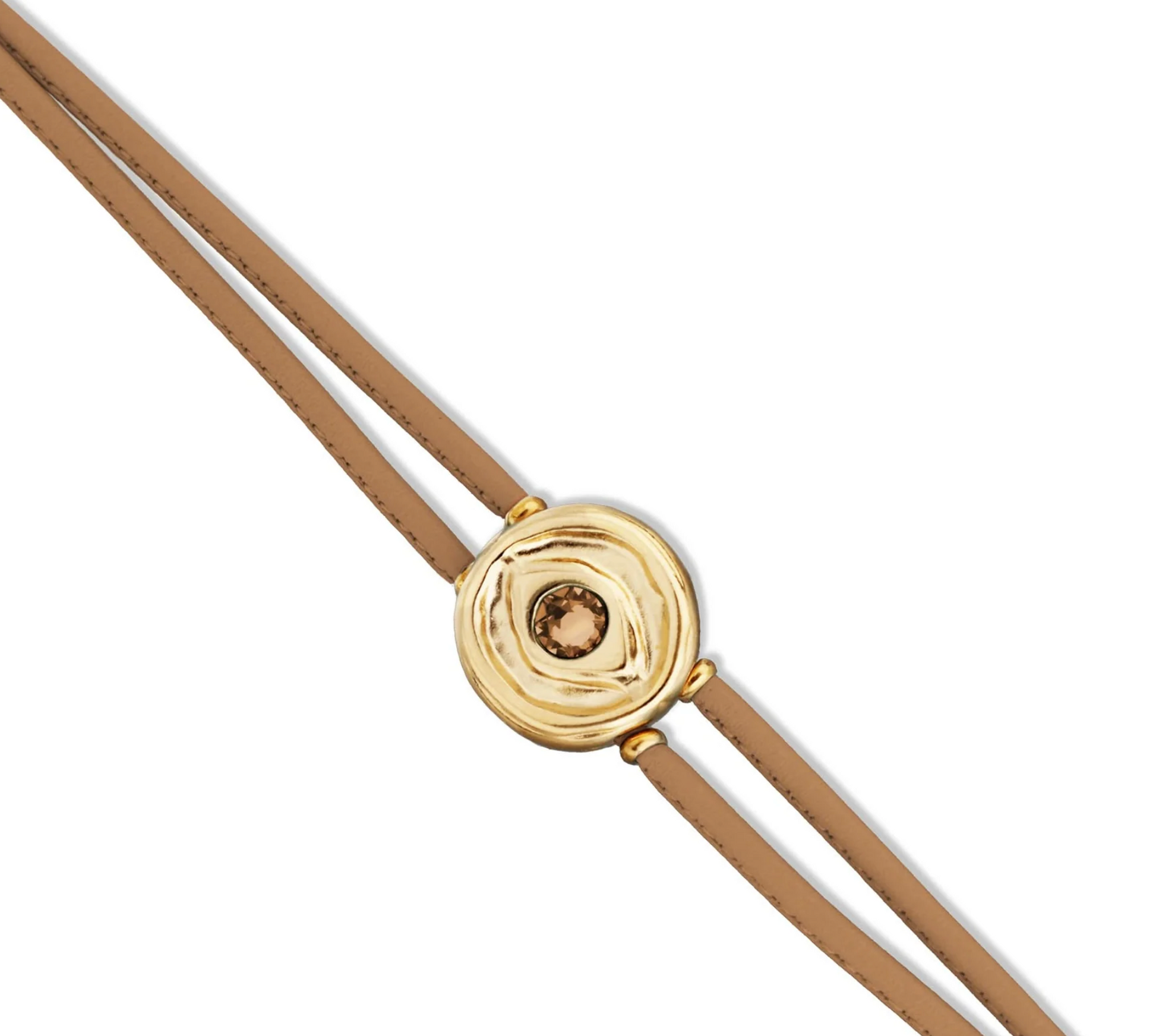 Double Cream Leather Metal Alloy Eye Detail Pleated Gold 18K Crystal Bracelet | Uno de 50 | Luby 