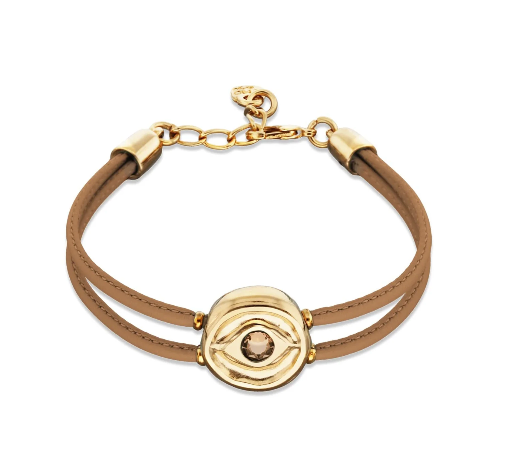 Double Cream Leather Metal Alloy Eye Detail Pleated Gold 18K Crystal Bracelet | Uno de 50 | Luby 
