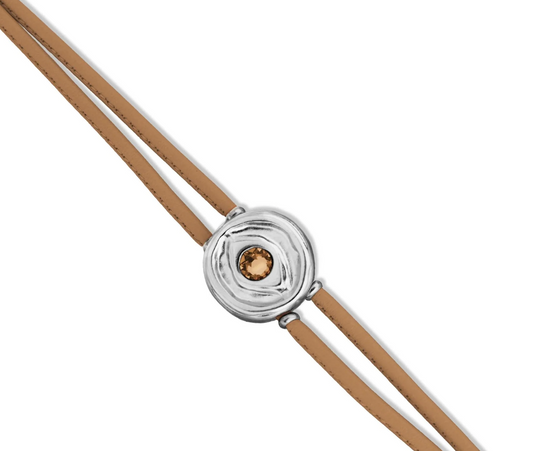 Double Cream Leather Metal Alloy Eye Detail Pleated Sterling Silver Crystal Bracelet | Uno de 50 | Luby 