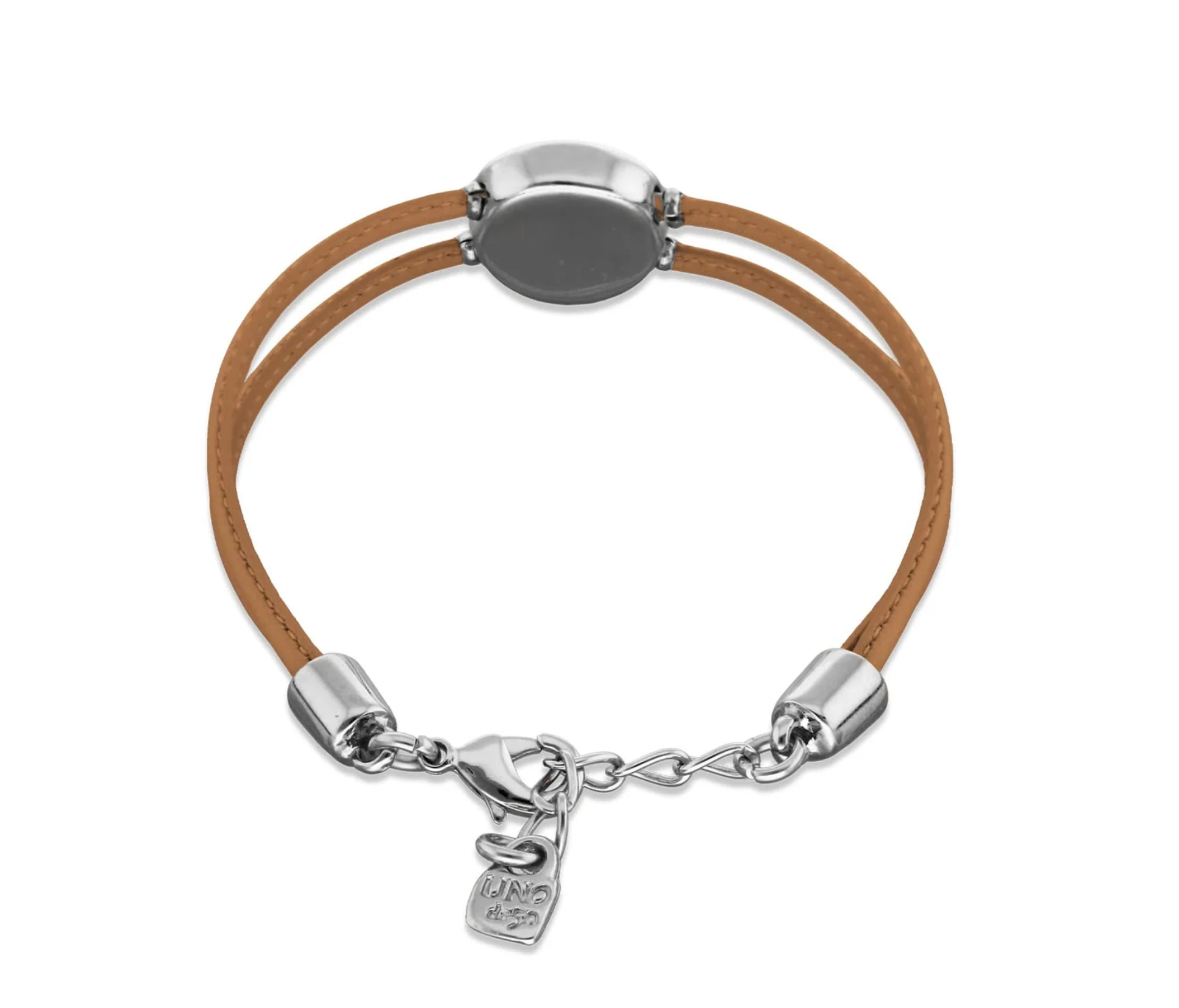 Double Cream Leather Metal Alloy Eye Detail Pleated Sterling Silver Crystal Bracelet | Uno de 50 | Luby 