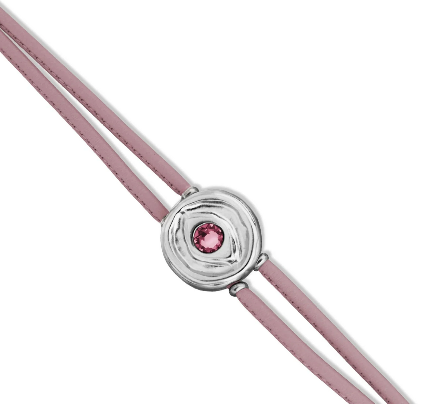 Double Lilac Leather Metal Alloy Eye Detail Pleated Sterling Silver Crystal Bracelet | Uno de 50 | Luby 