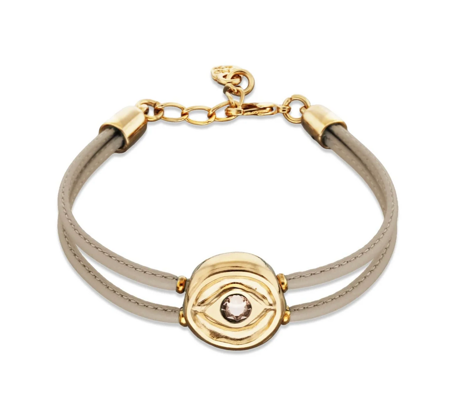 Double Marfil Leather Metal Alloy Eye Detail Pleated Gold 18K Crystal Bracelet | Uno de 50 | Luby 
