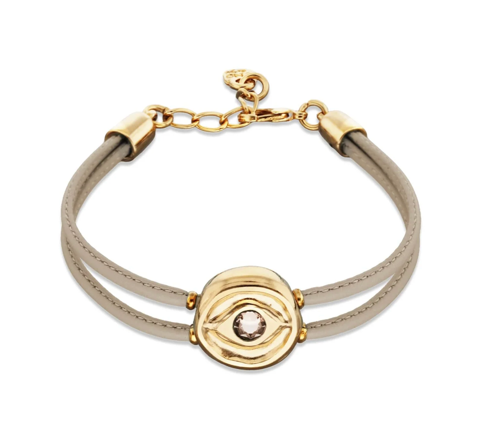 Double Marfil Leather Metal Alloy Eye Detail Pleated Gold 18K Crystal Bracelet | Uno de 50 | Luby 