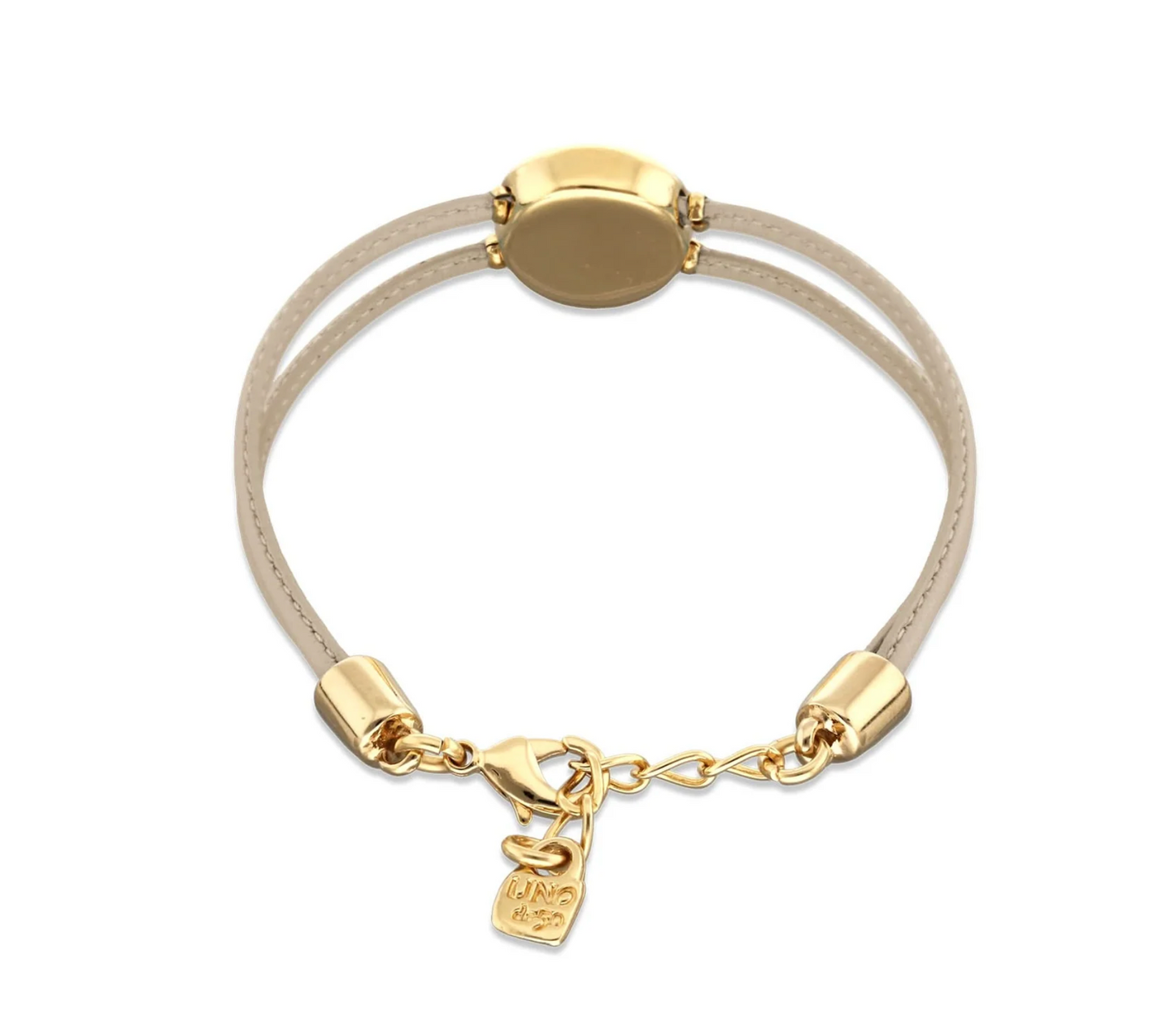 Double Marfil Leather Metal Alloy Eye Detail Pleated Gold 18K Crystal Bracelet | Uno de 50 | Luby 