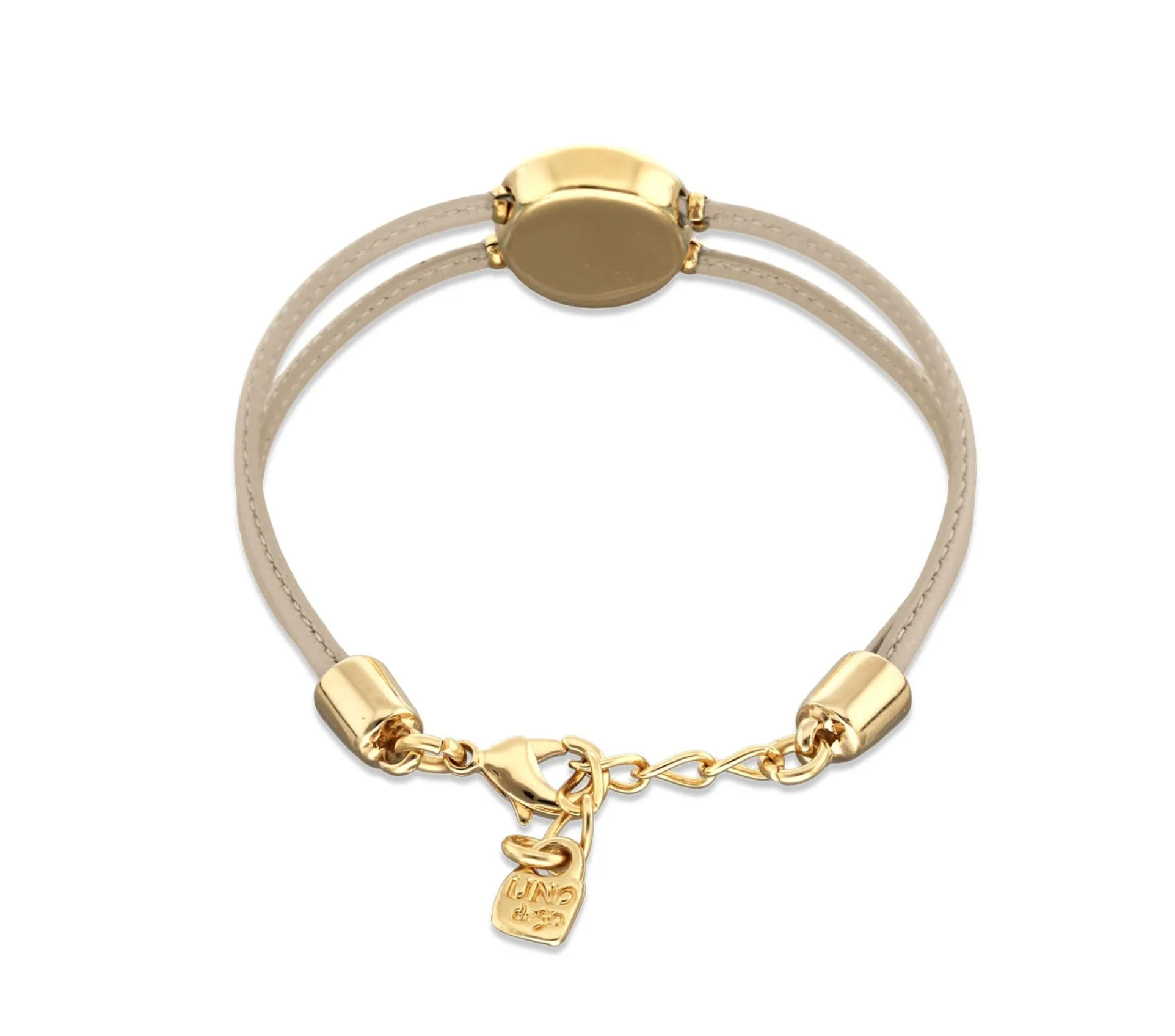 Double Marfil Leather Metal Alloy Eye Detail Pleated Gold 18K Crystal Bracelet | Uno de 50 | Luby 