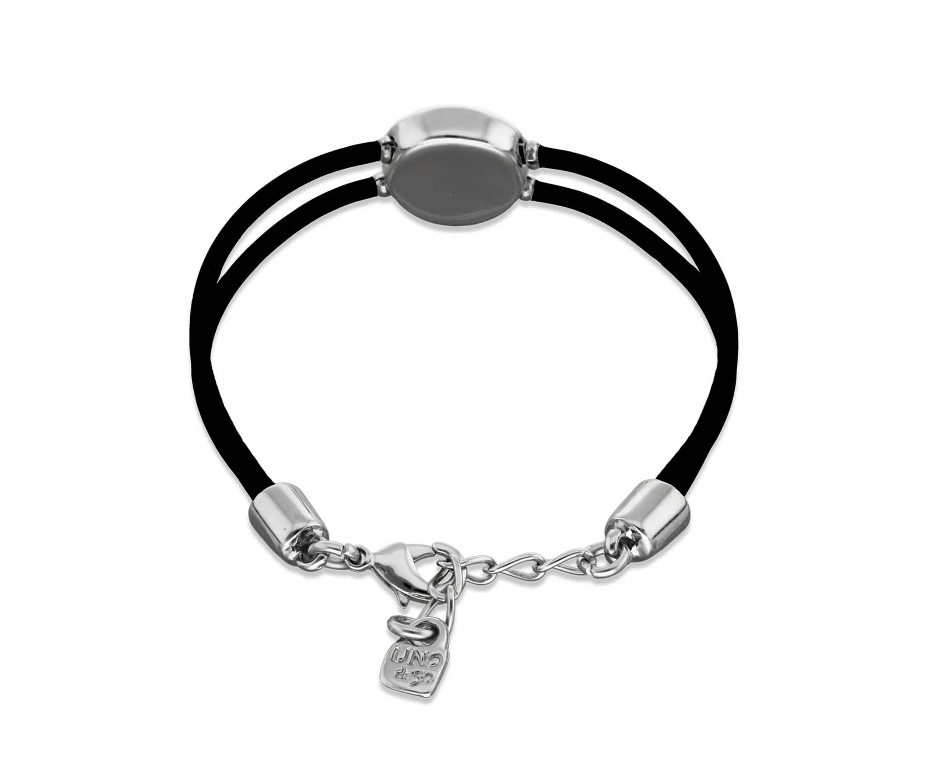 Double Black Leather Metal Alloy Eye Detail Pleated Sterling Silver Crystal Bracelet | Uno de 50 | Luby 