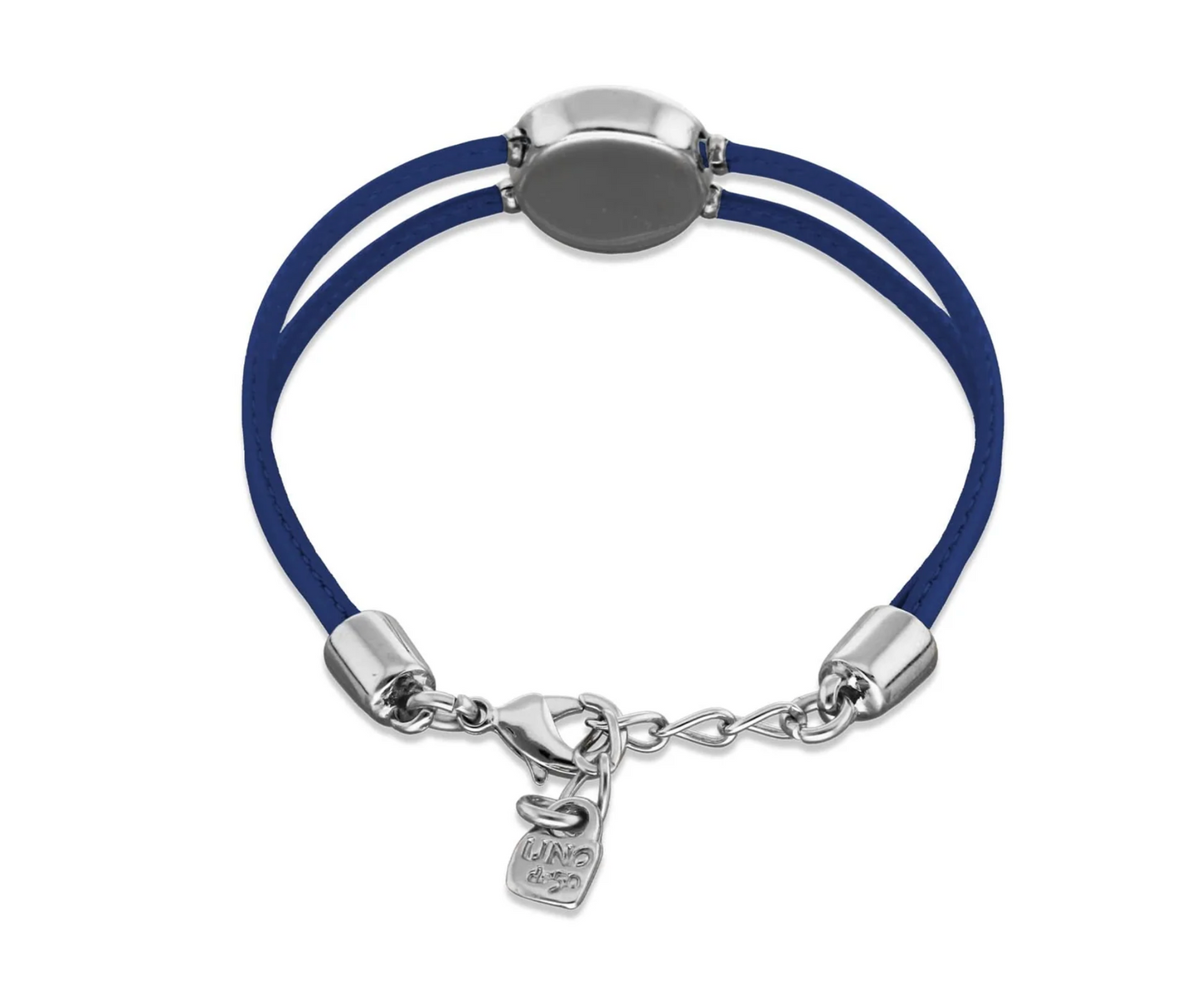 Double Dark Blue Leather Metal Alloy Eye Pleated Sterling Silver Crystal Bracelet | Uno de 50 | Luby 