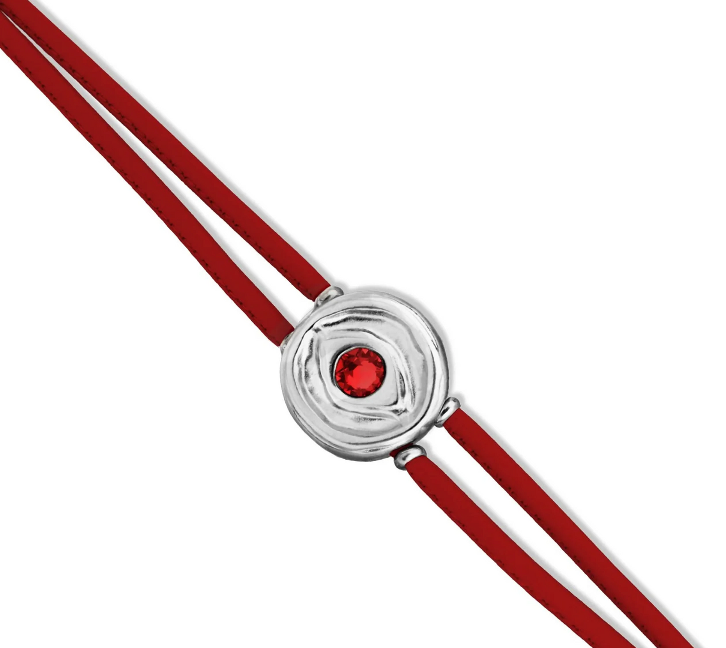 Double Red Leather Metal Alloy Eye Detail Pleated Sterling Silver Crystal Bracelet | Uno de 50 | Luby 