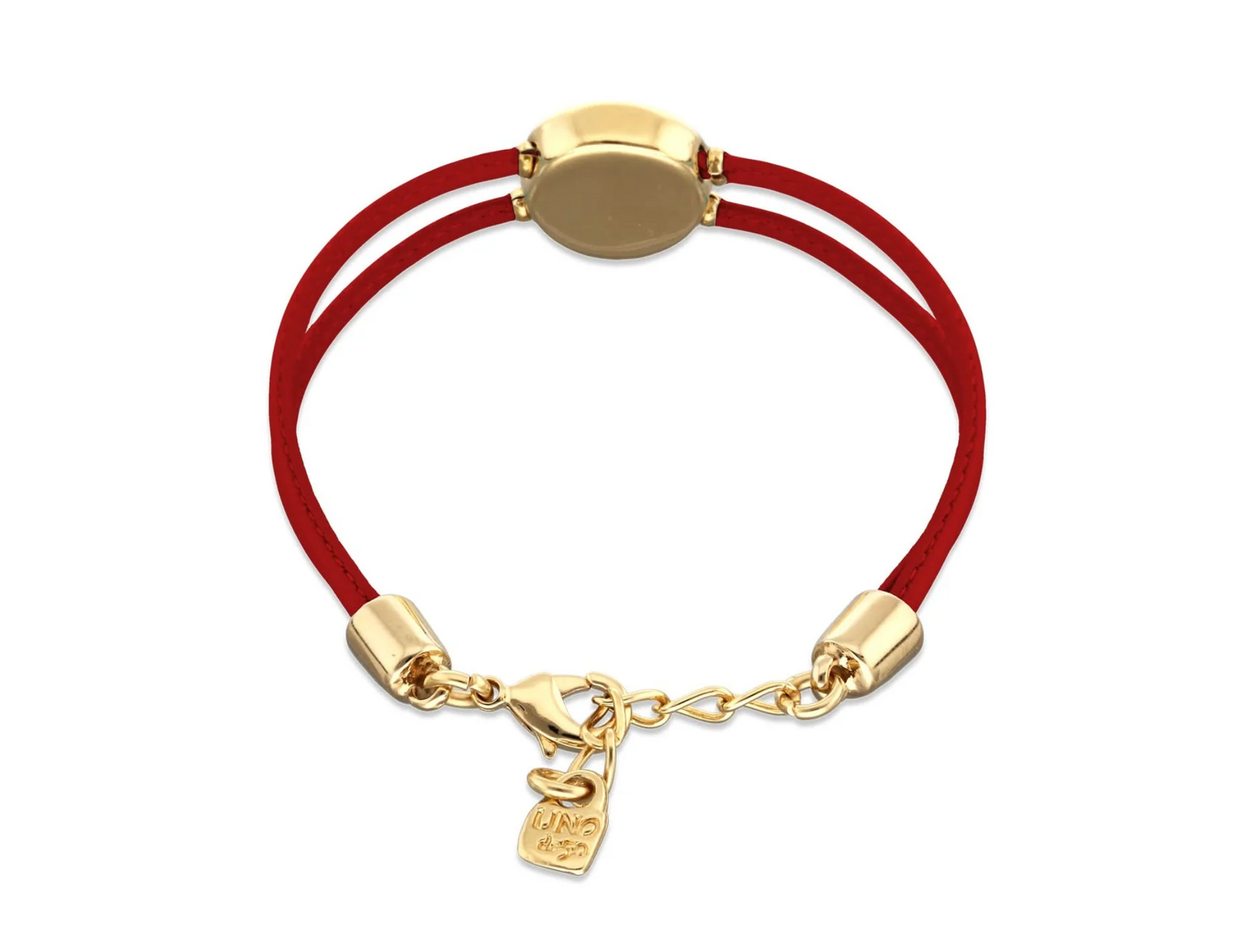 Double Red Leather Metal Alloy Eye Detail Pleated Gold 18K Crystal Bracelet | Uno de 50 | Luby 
